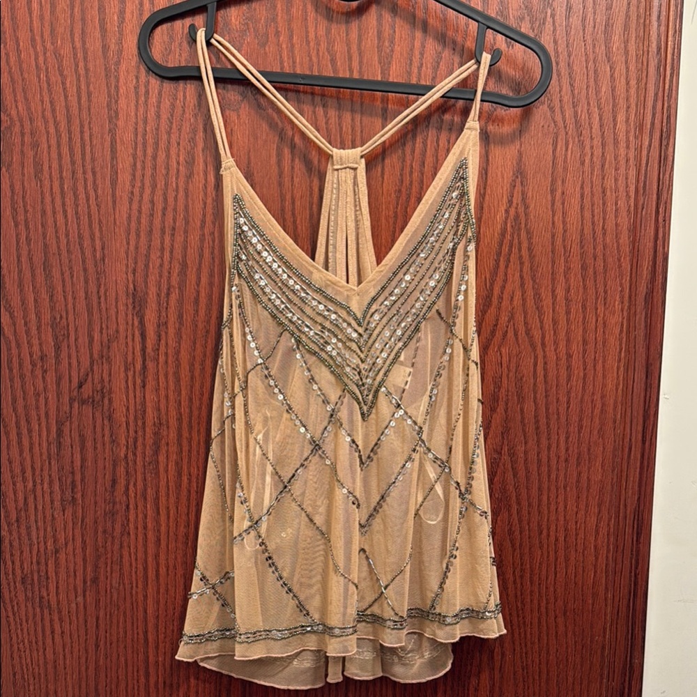 Elegant Tan Sequin Women's Top